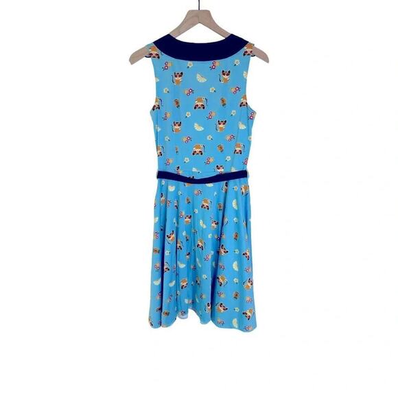 Voodoo Vixen Rockabilly 50s Swing Dress Blue Cat Print Retro Pinup Flair Size S - Picture 6 of 13